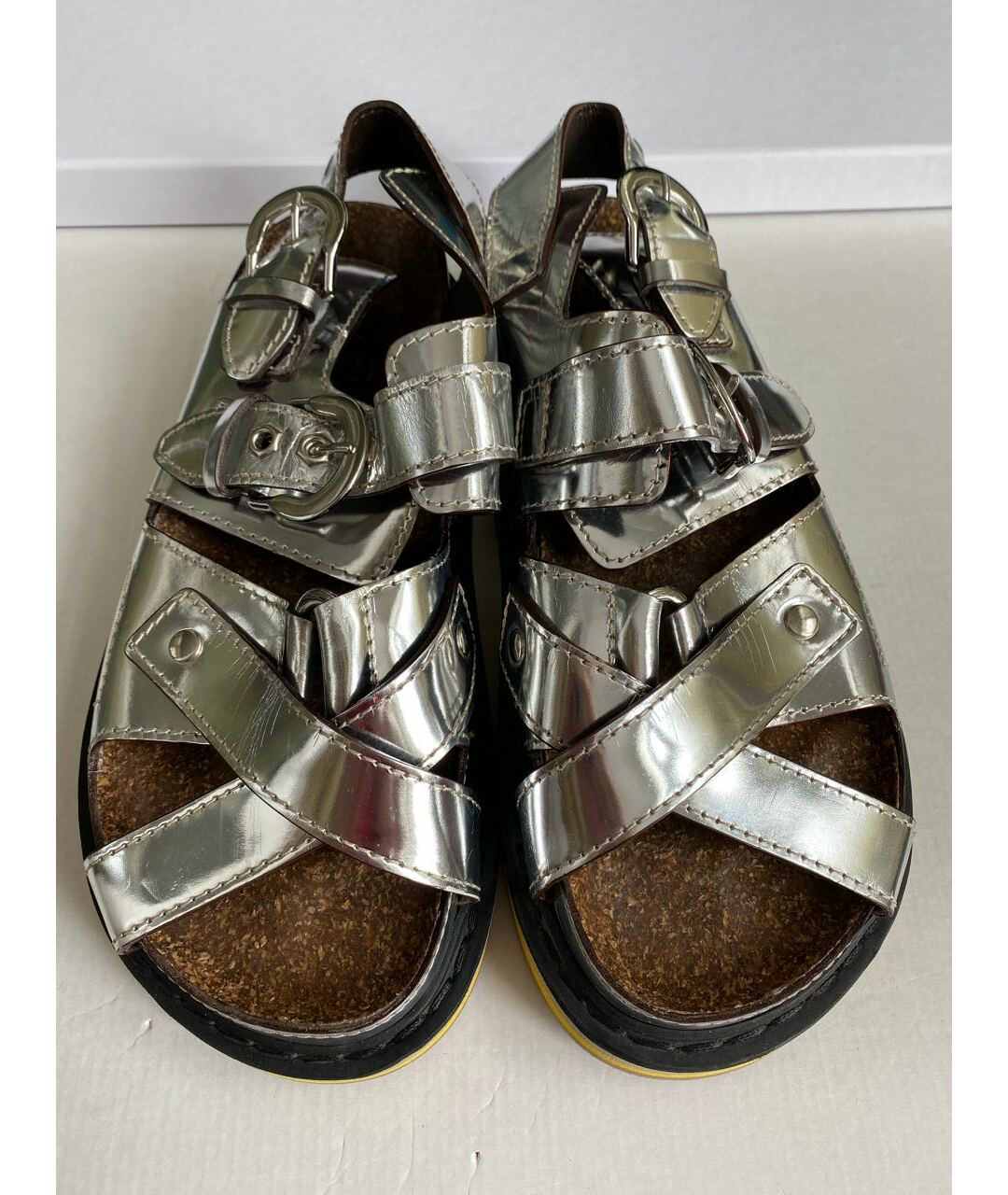 MAISON MARGIELA Серебряные кожаные сандалии, фото 2