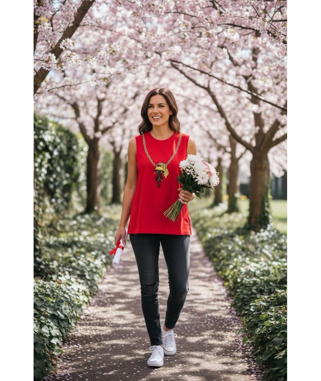 LOVE MOSCHINO Красная хлопковая майка, фото 6