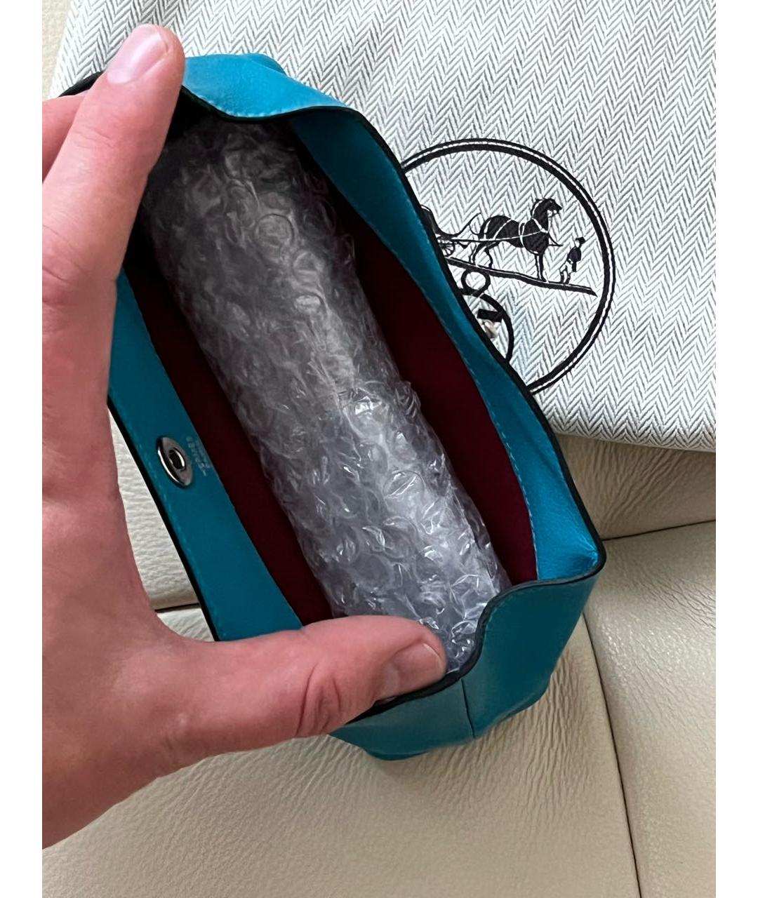 HERMES Голубая кожаная косметичка, фото 6