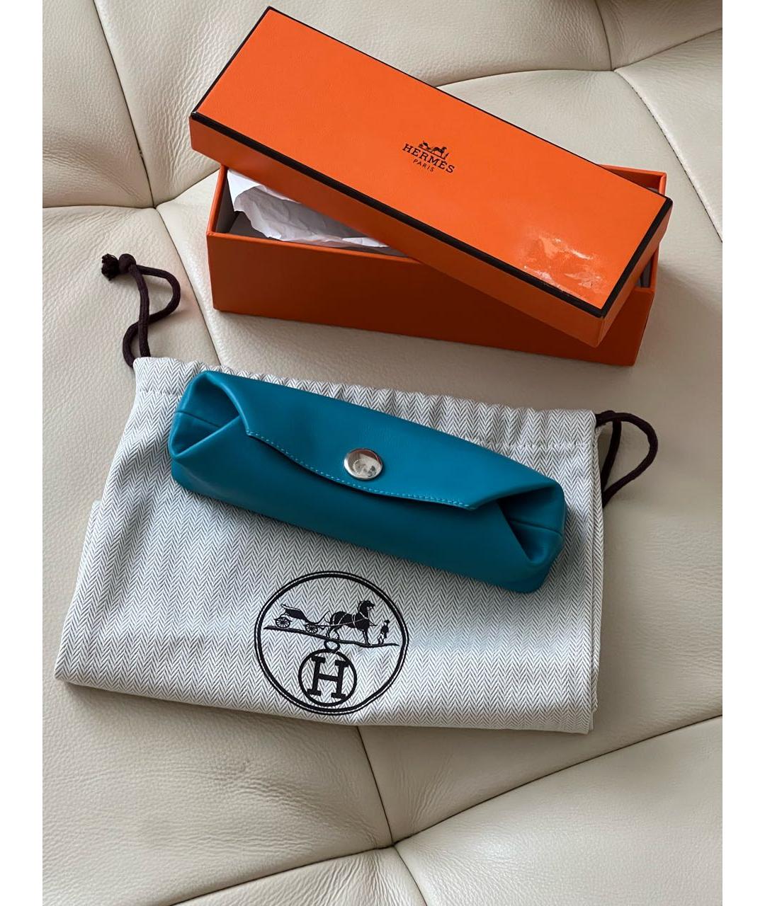 HERMES Голубая кожаная косметичка, фото 9