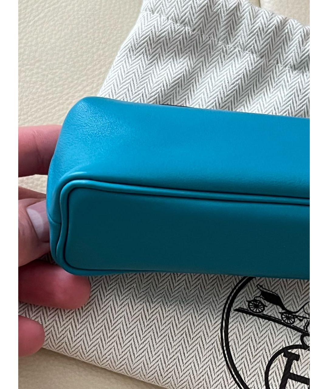 HERMES Голубая кожаная косметичка, фото 8
