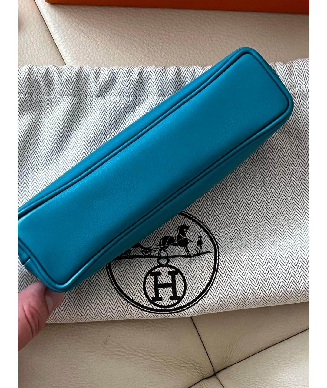 HERMES Голубая кожаная косметичка, фото 3