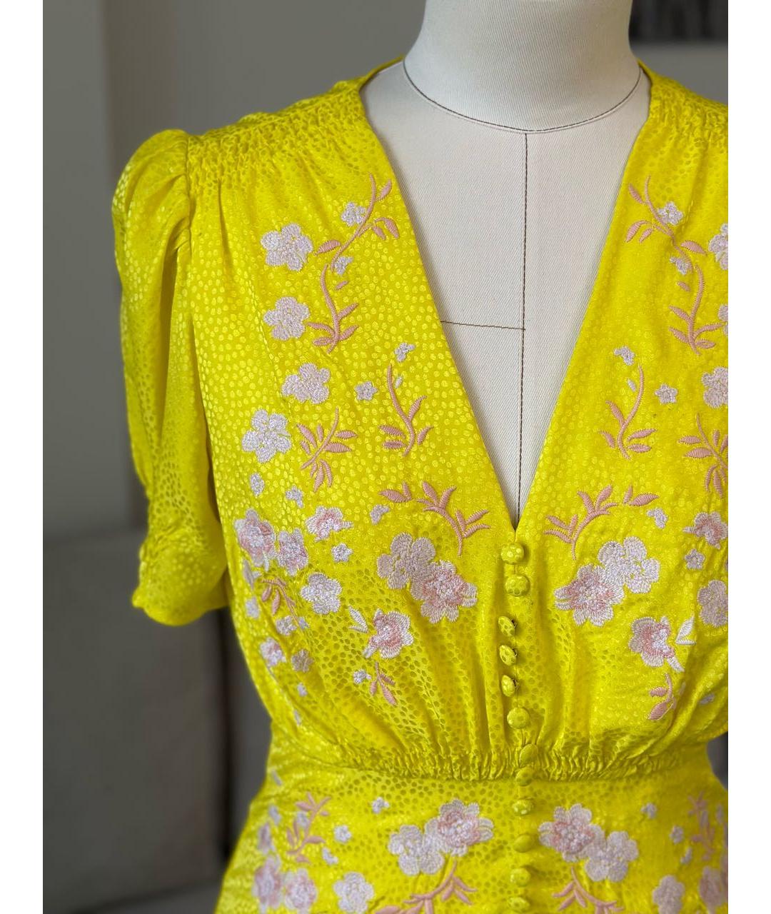 SALONI Желтое шелковое повседневное платье, фото 3