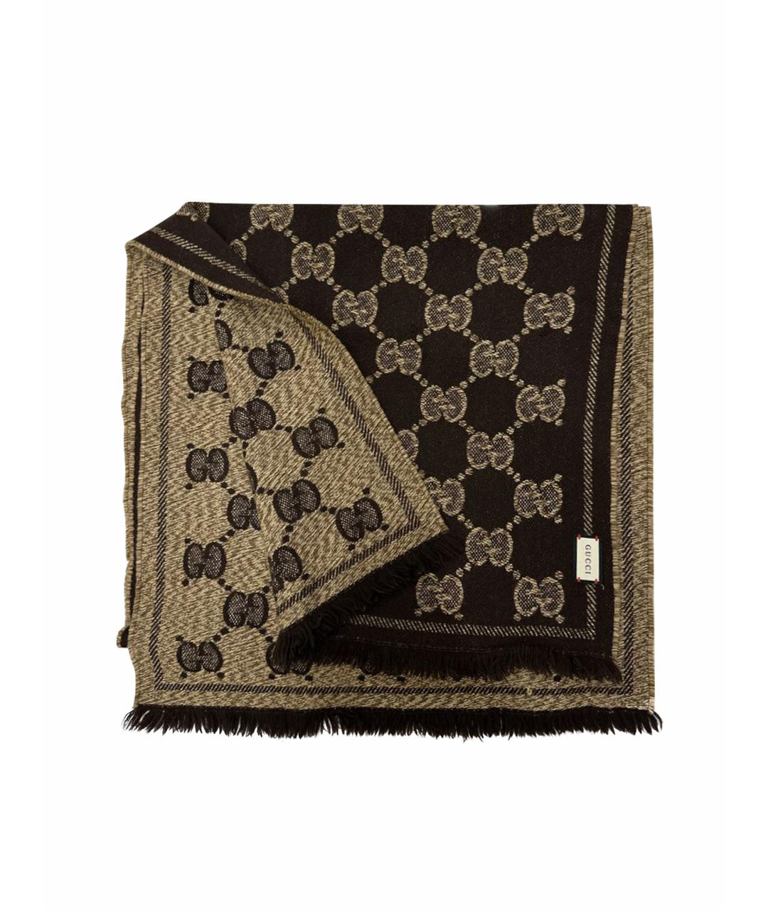GUCCI Коричневый шерстяной шарф, фото 1