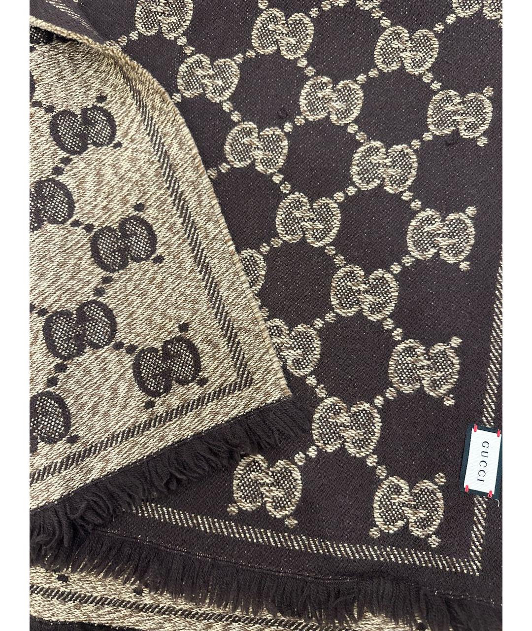 GUCCI Коричневый шерстяной шарф, фото 2