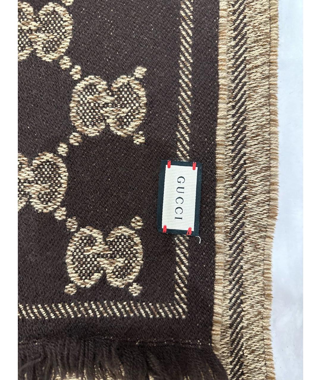 GUCCI Коричневый шерстяной шарф, фото 3