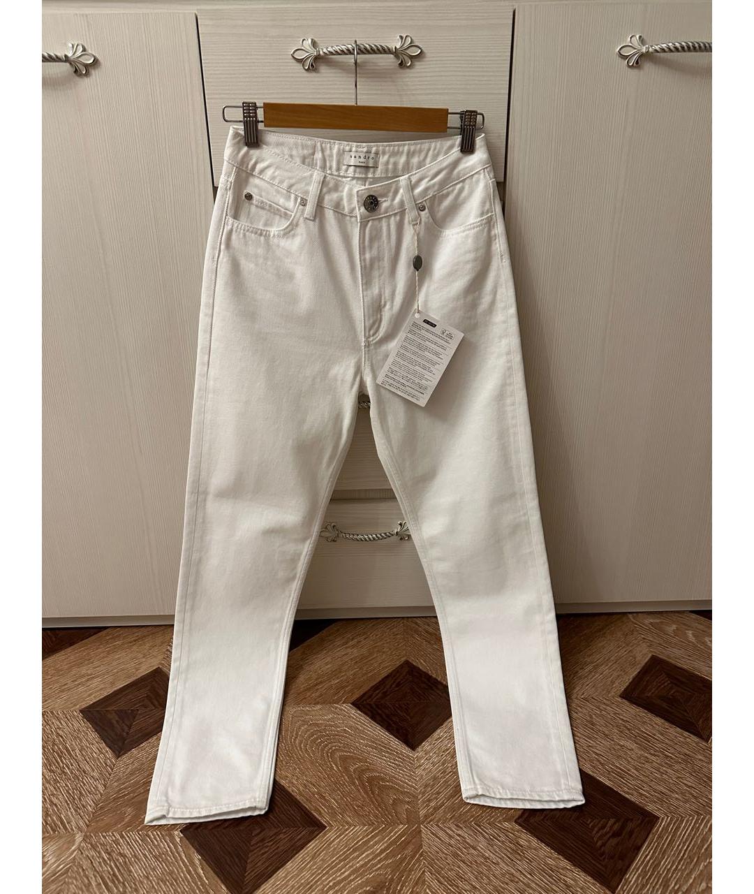SANDRO Белые хлопковые прямые джинсы, фото 3