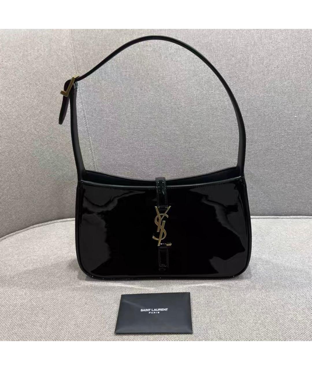 SAINT LAURENT Черная сумка с короткими ручками из лакированной кожи, фото 2