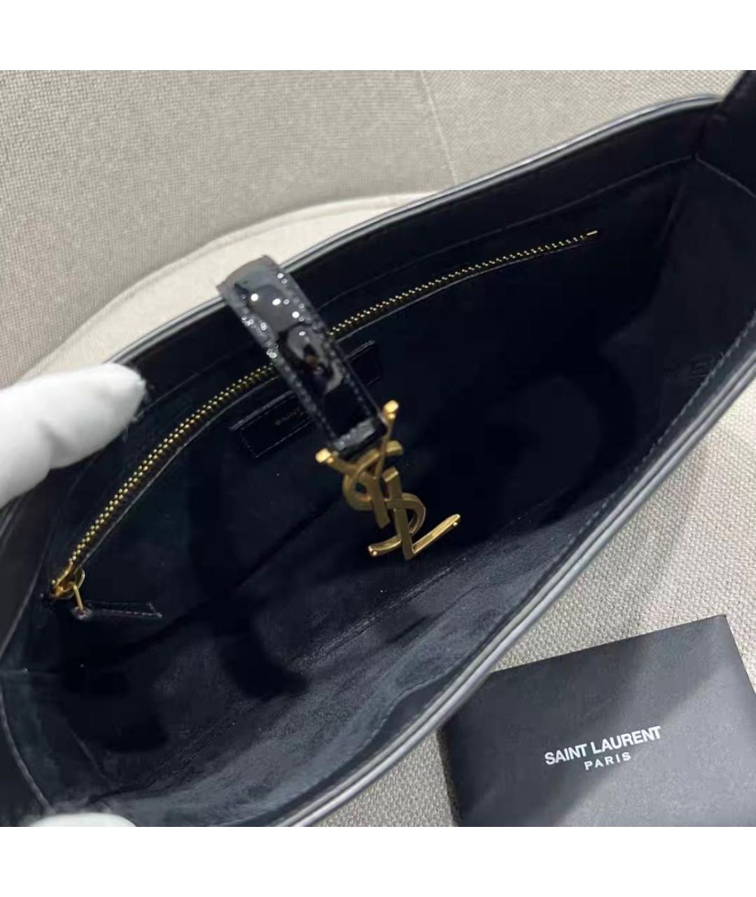 SAINT LAURENT Черная сумка с короткими ручками из лакированной кожи, фото 6
