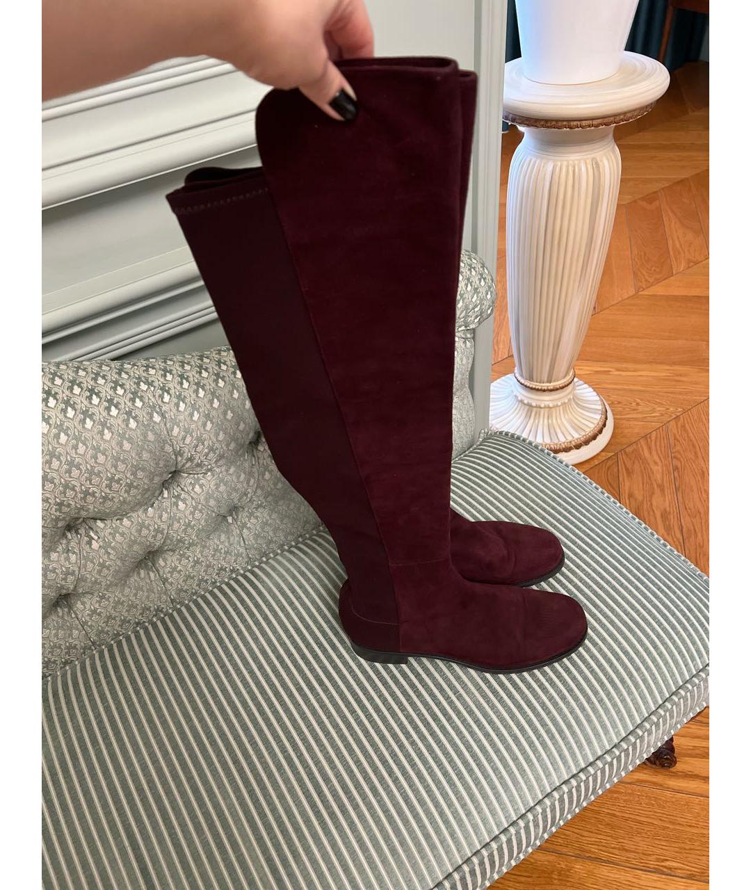 STUART WEITZMAN Бордовые замшевые ботинки, фото 8
