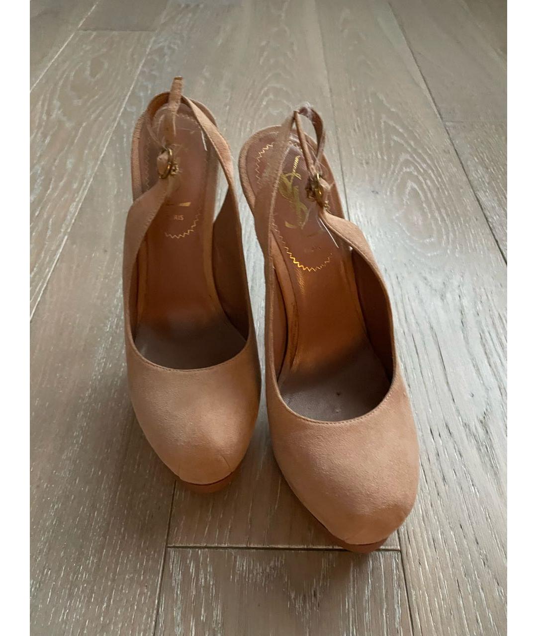 SAINT LAURENT Бежевые замшевые босоножки, фото 2