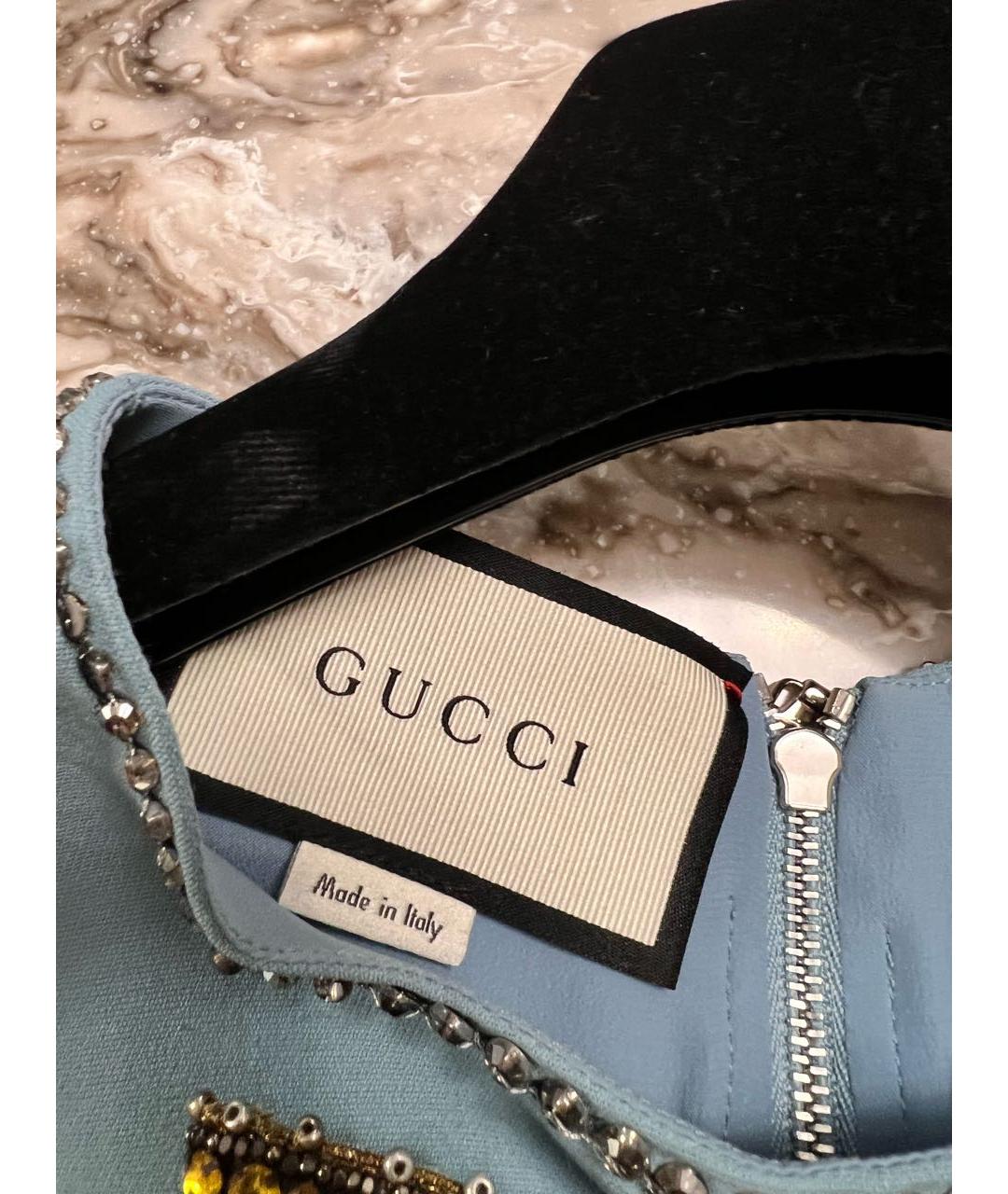 GUCCI Голубое шерстяное коктейльное платье, фото 3