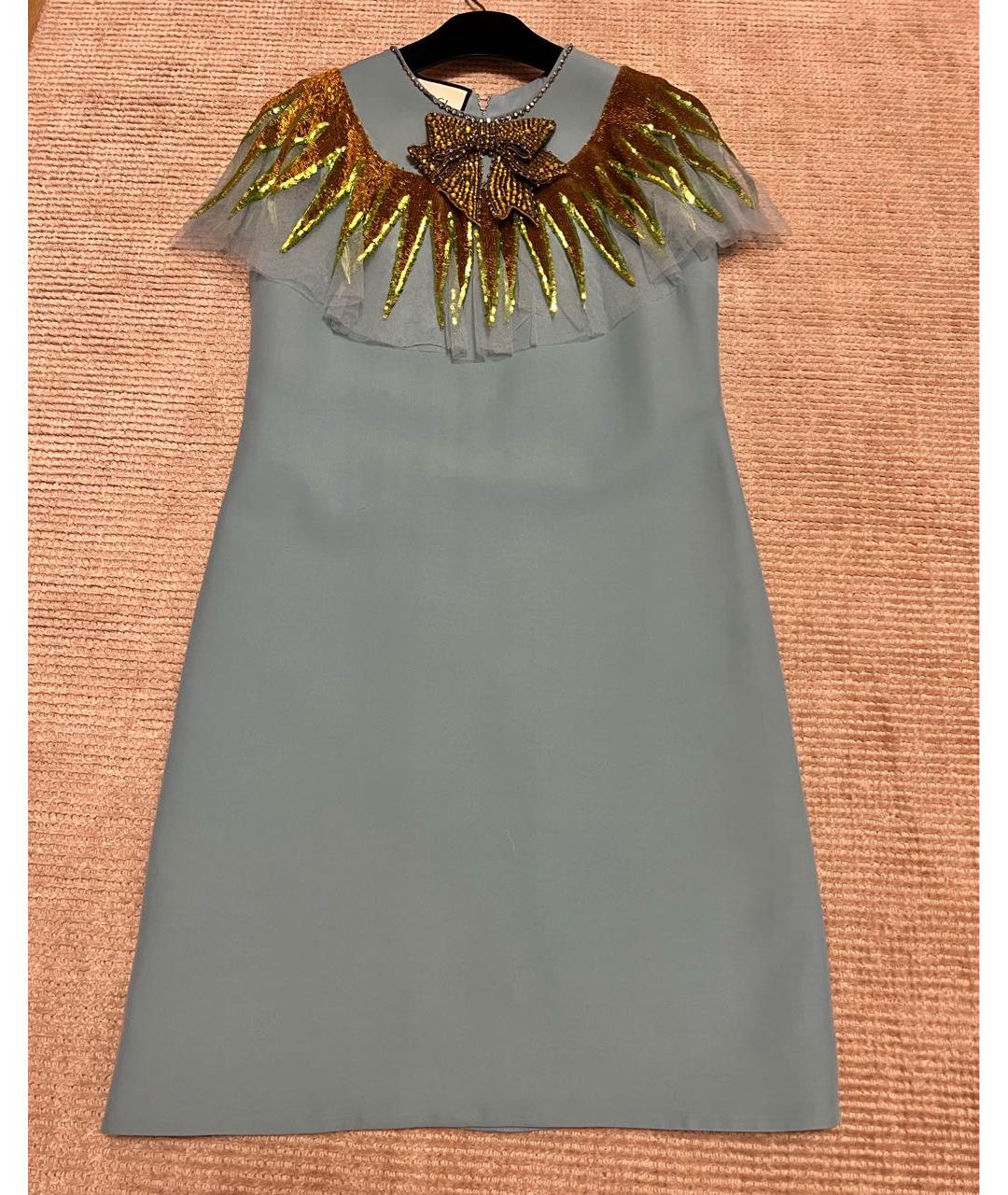 GUCCI Голубое шерстяное коктейльное платье, фото 5