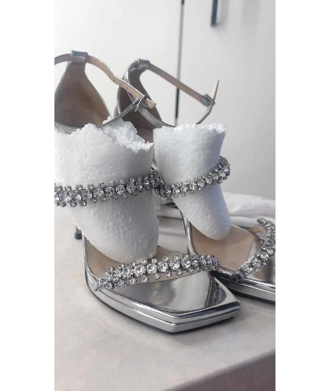 JIMMY CHOO Серебряные кожаные босоножки, фото 7