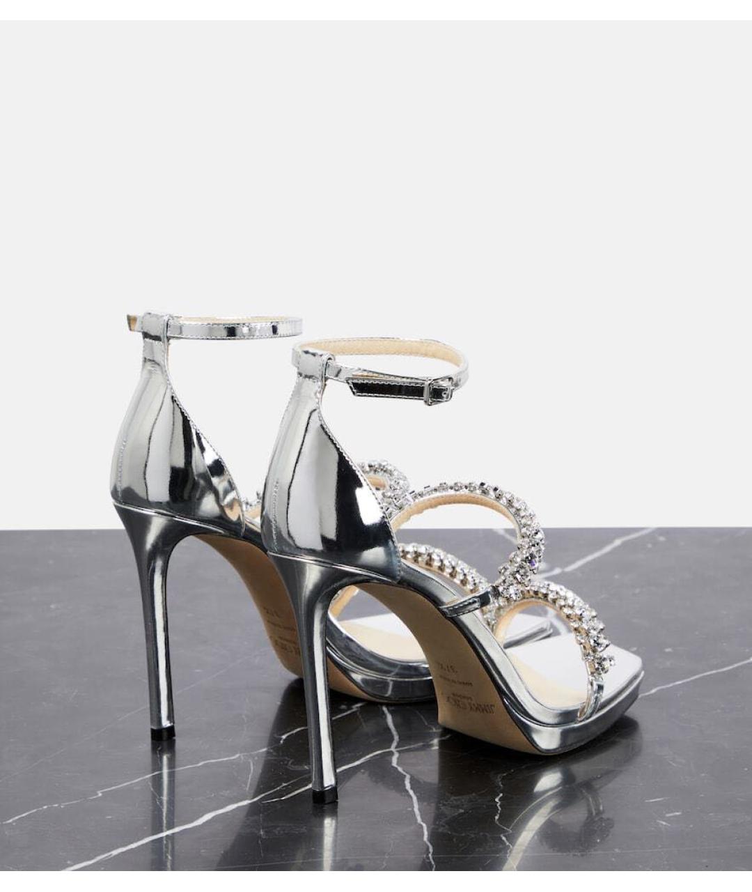 JIMMY CHOO Серебряные кожаные босоножки, фото 3