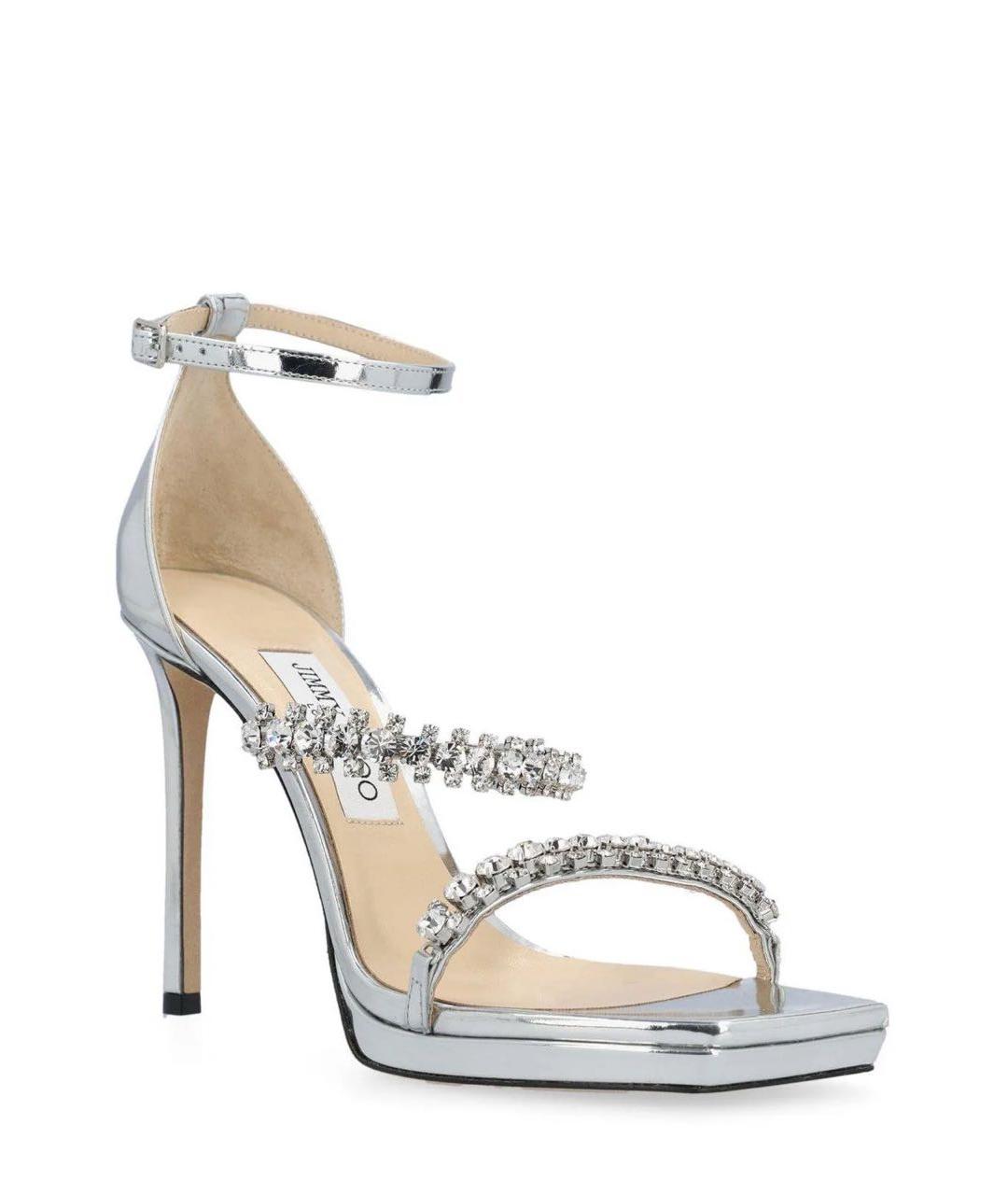 JIMMY CHOO Серебряные кожаные босоножки, фото 8