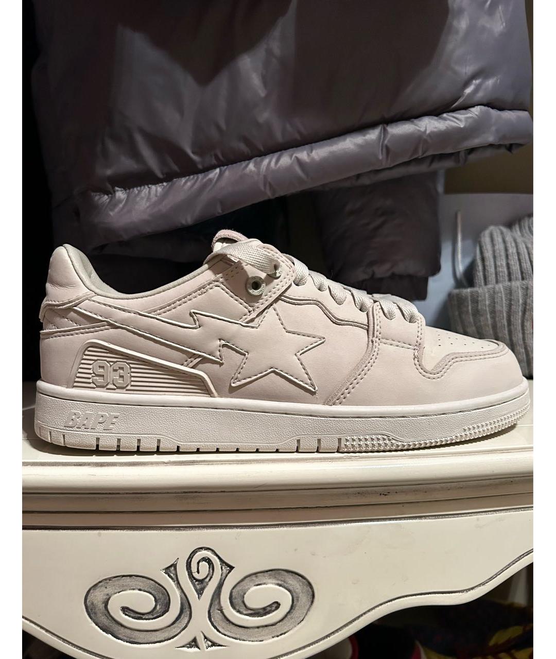 A BATHING APE Бежевые кожаные низкие кроссовки / кеды, фото 8