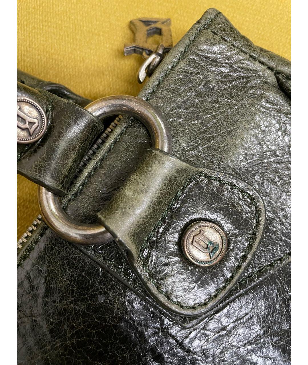 JOHN GALLIANO Хаки кожаная сумка с короткими ручками, фото 6