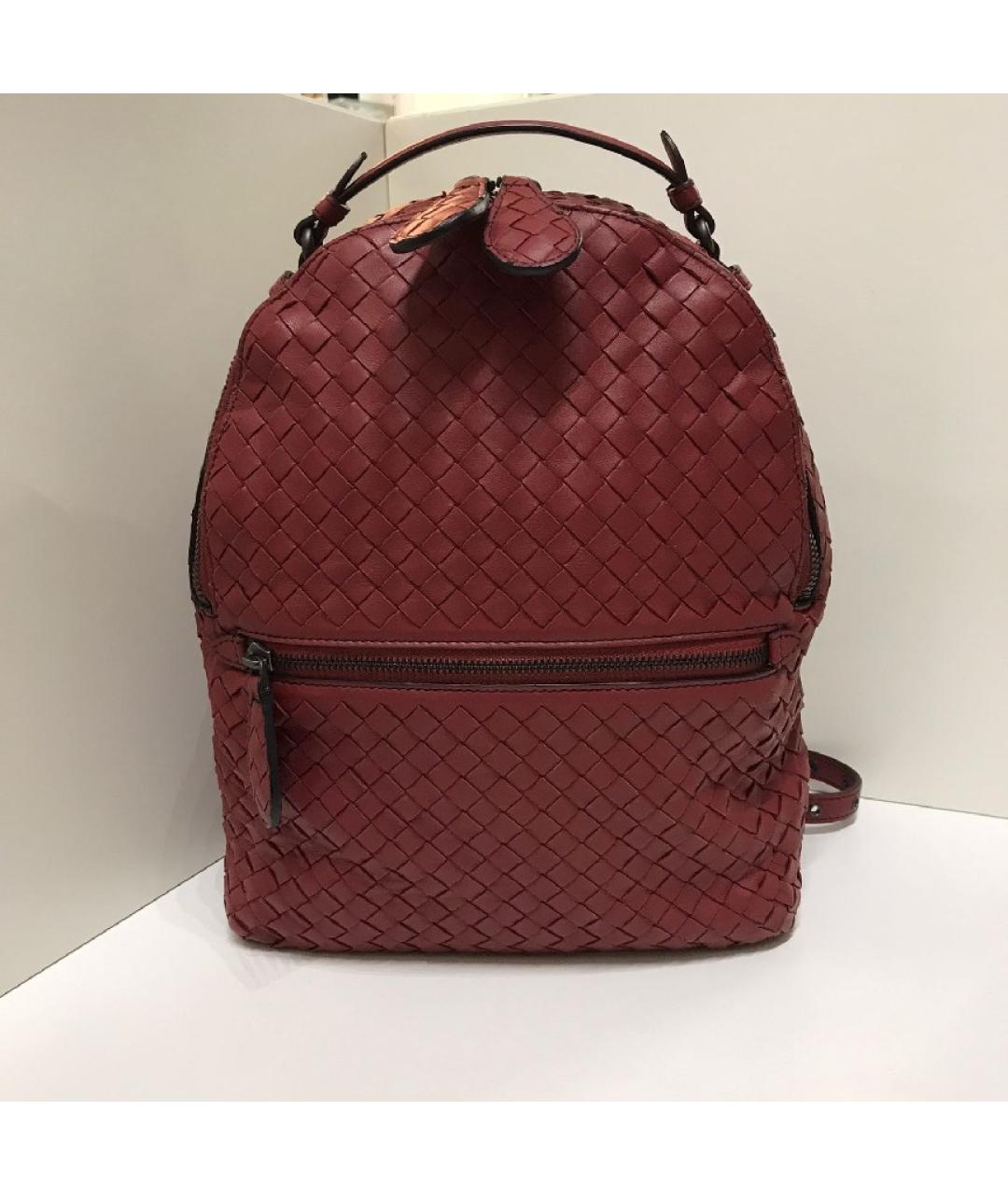 BOTTEGA VENETA Бордовый кожаный рюкзак, фото 10