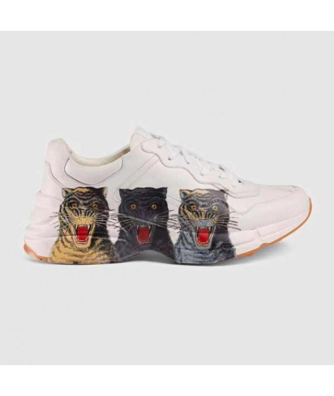 GUCCI Белые кожаные низкие кроссовки / кеды, фото 7