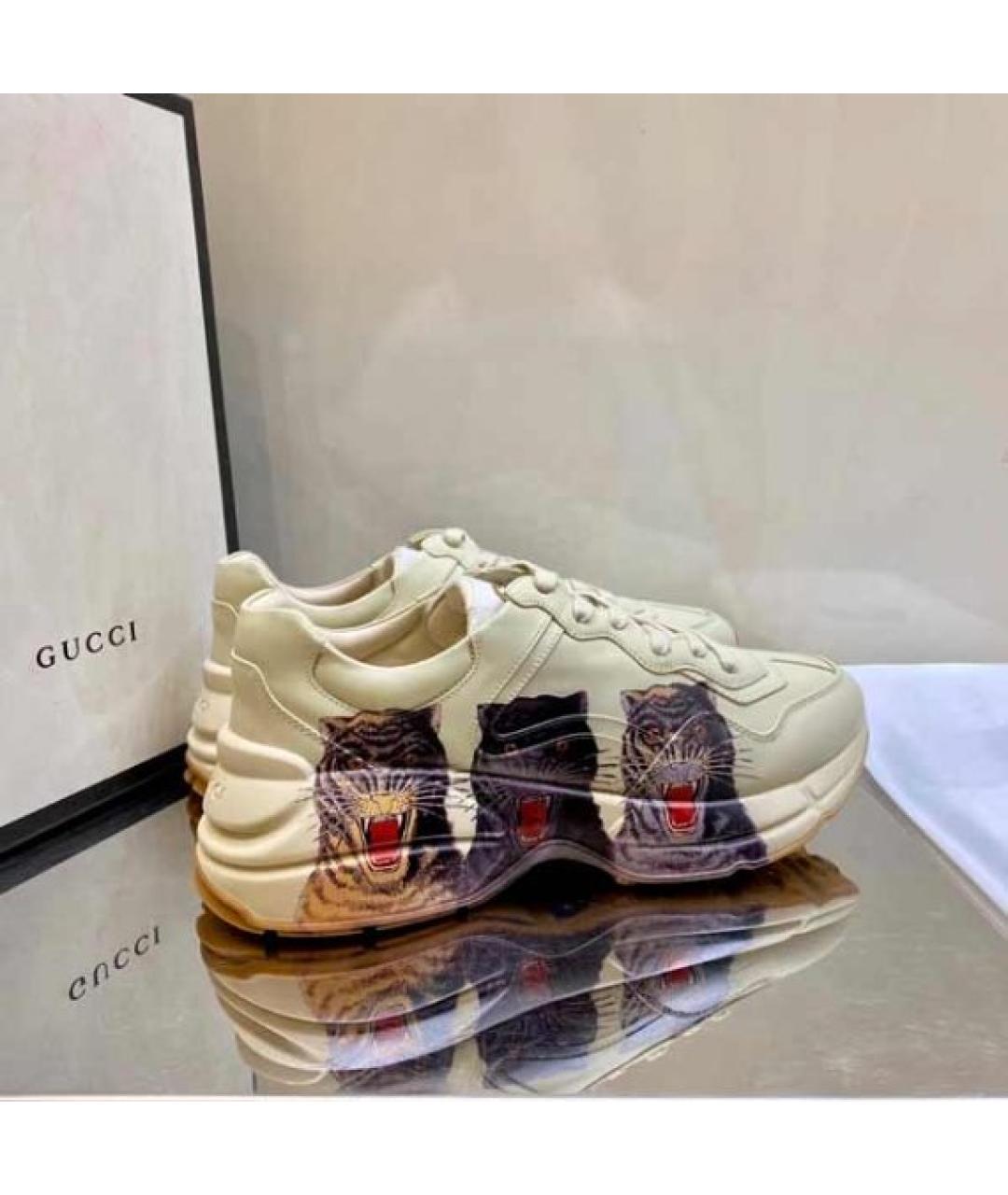 GUCCI Белые кожаные низкие кроссовки / кеды, фото 3