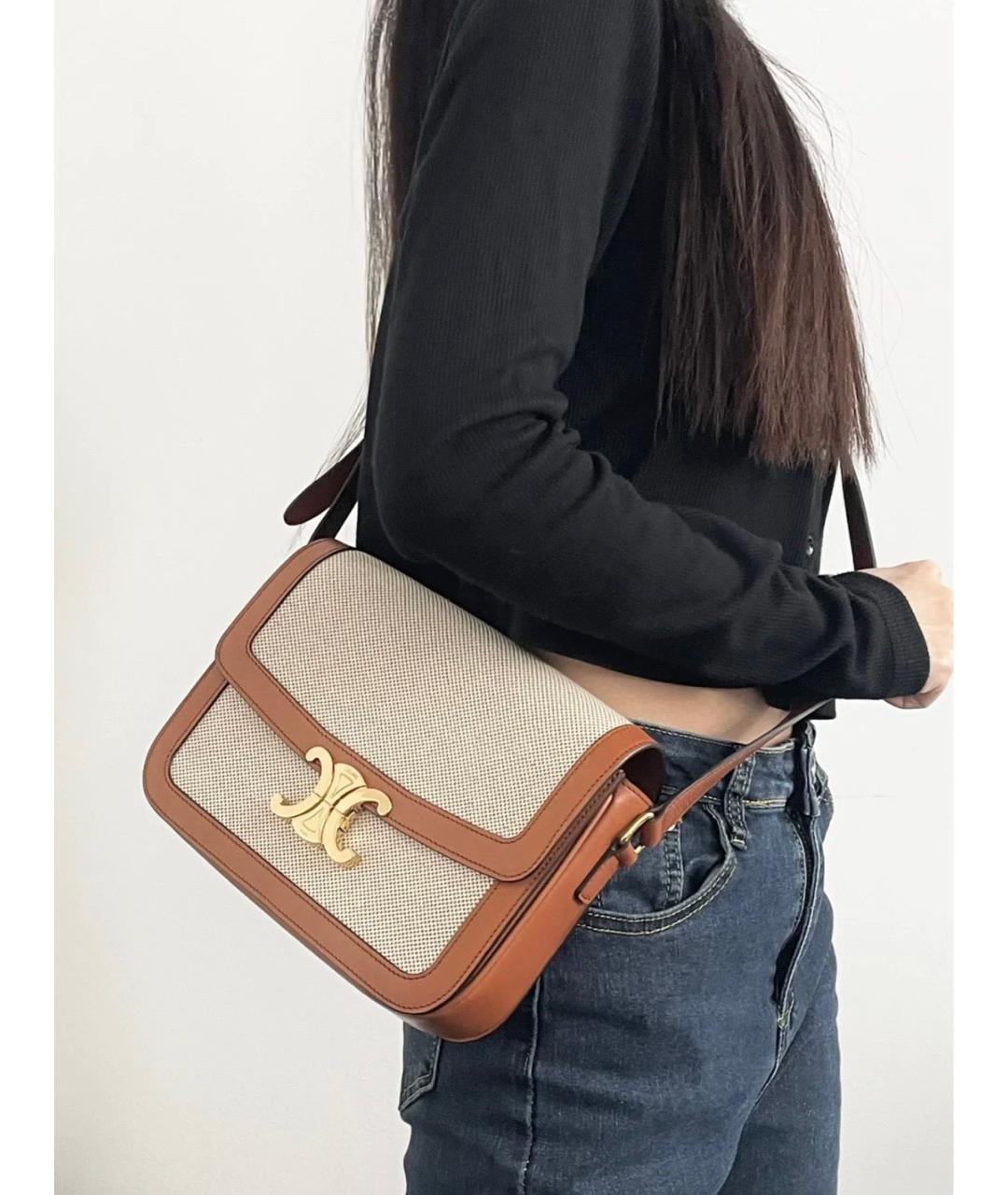 CELINE Коричневая кожаная сумка через плечо, фото 5