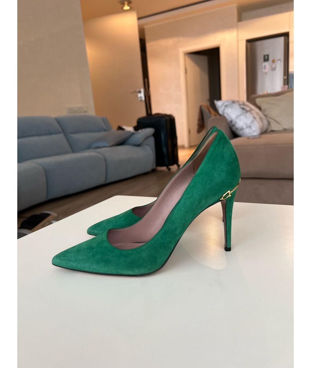 GUCCI Зеленые замшевые туфли, фото 5