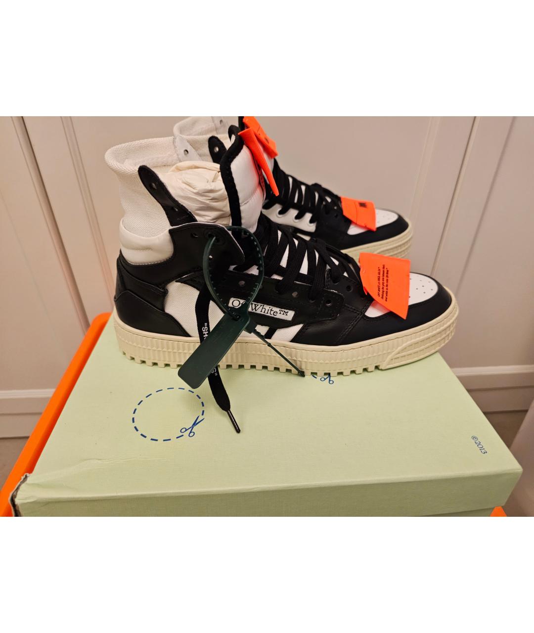 OFF-WHITE Черные кожаные высокие кроссовки / кеды, фото 10