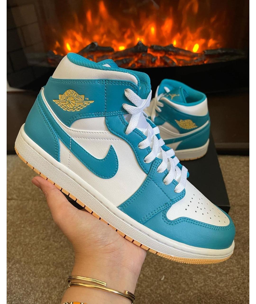 JORDAN Бирюзовые кожаные кроссовки, фото 5