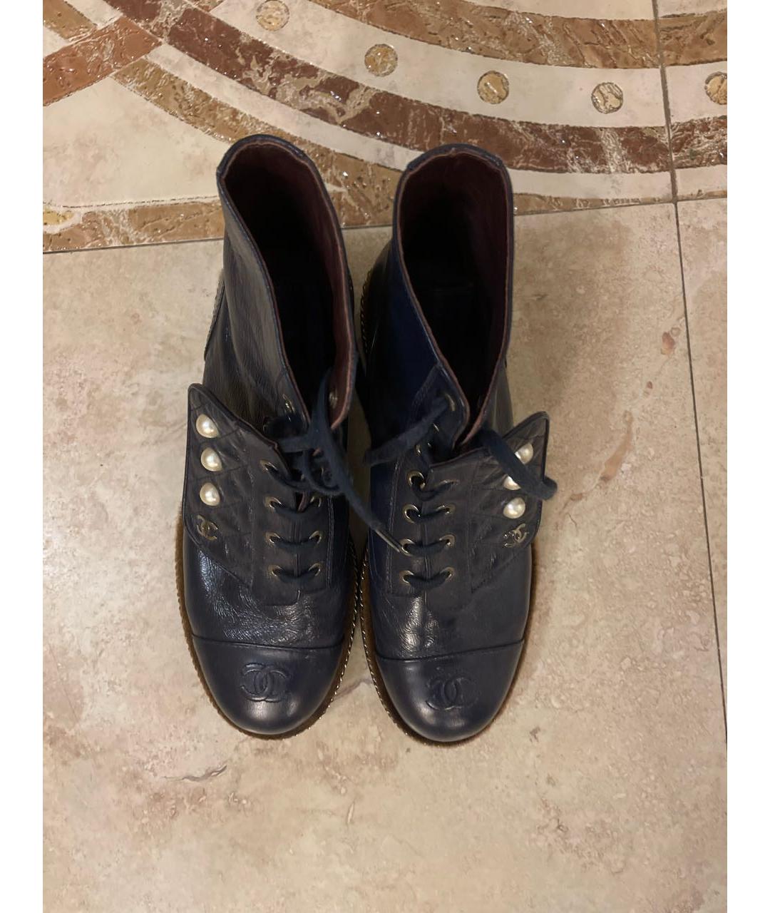 CHANEL PRE-OWNED Синие кожаные ботинки, фото 3