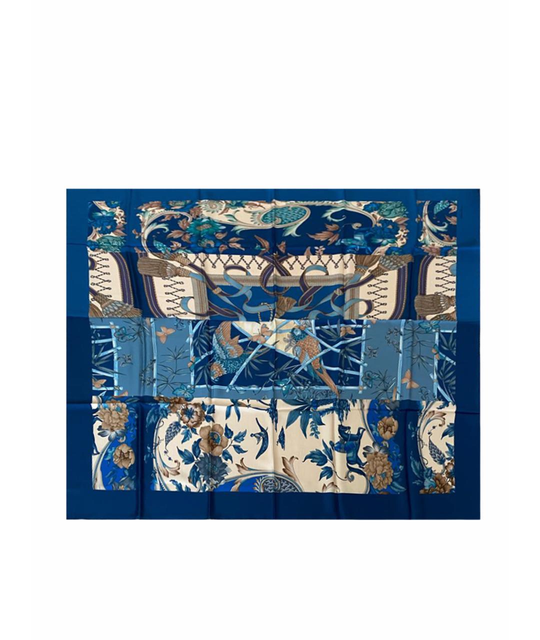 SALVATORE FERRAGAMO Синий шелковый платок, фото 1