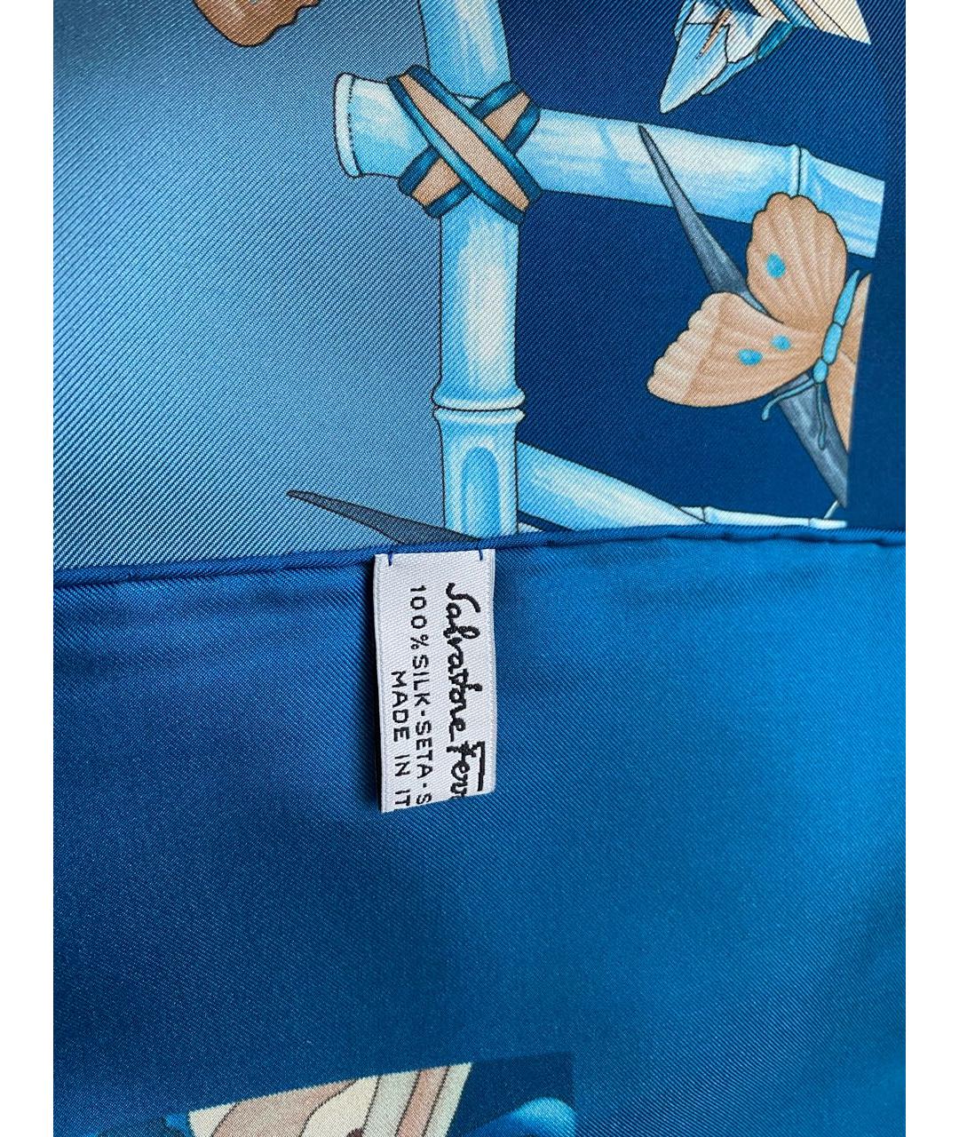 SALVATORE FERRAGAMO Синий шелковый платок, фото 4