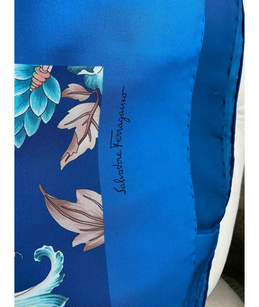 SALVATORE FERRAGAMO Синий шелковый платок, фото 2