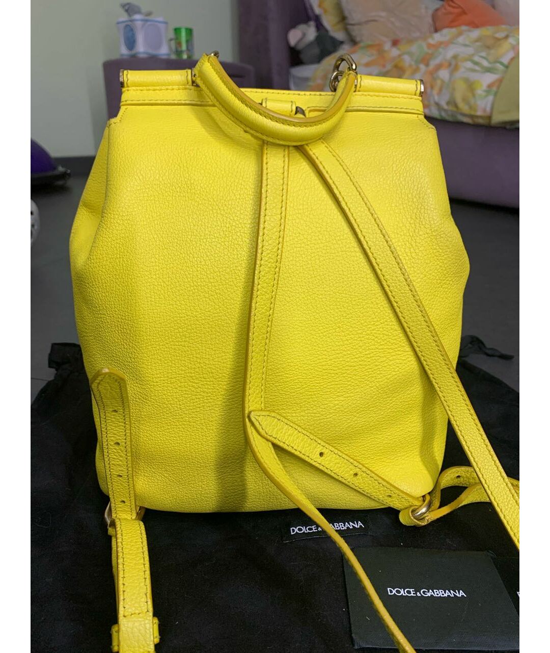 DOLCE&GABBANA Желтый кожаный рюкзак, фото 3