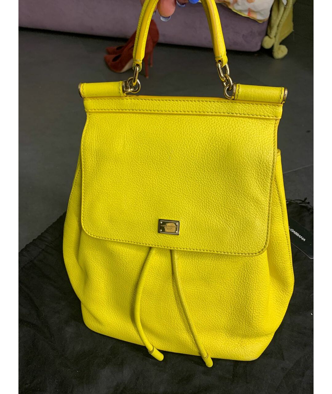 DOLCE&GABBANA Желтый кожаный рюкзак, фото 7