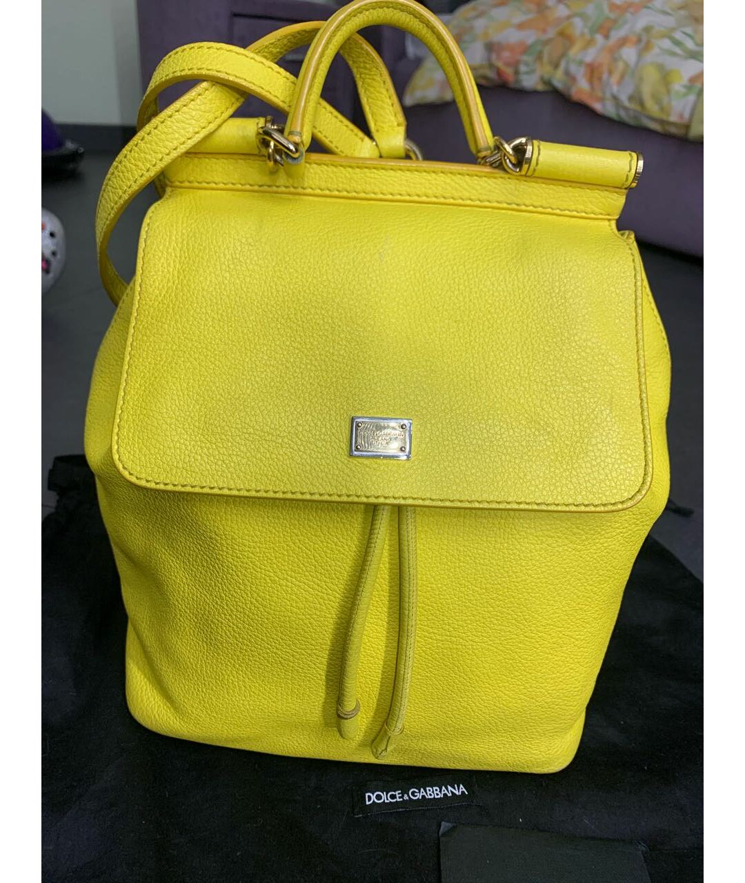 DOLCE&GABBANA Желтый кожаный рюкзак, фото 9