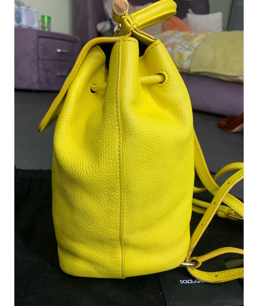 DOLCE&GABBANA Желтый кожаный рюкзак, фото 2