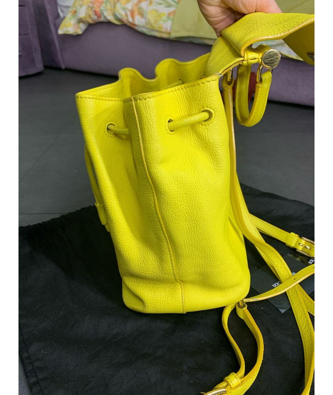 DOLCE&GABBANA Желтый кожаный рюкзак, фото 6