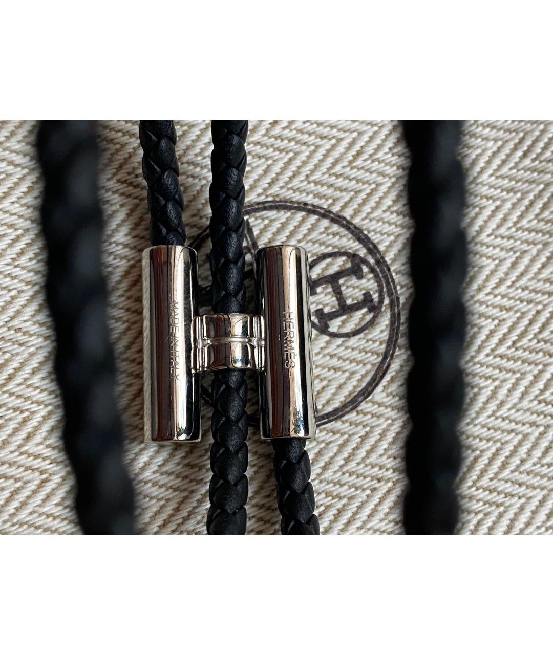 HERMES Черный кожаный браслет, фото 5