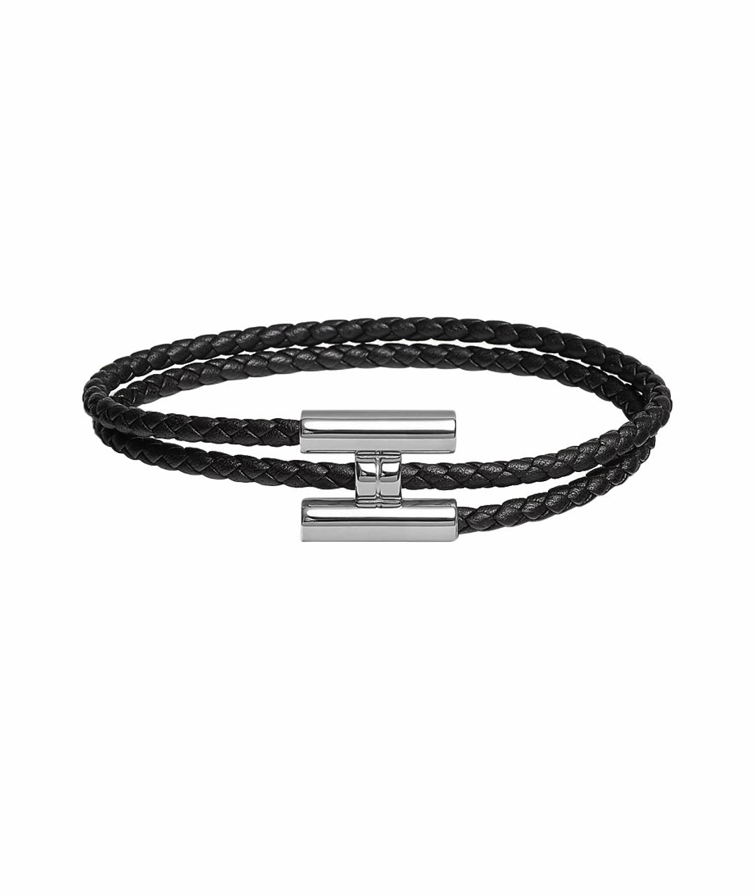 HERMES Черный кожаный браслет, фото 1