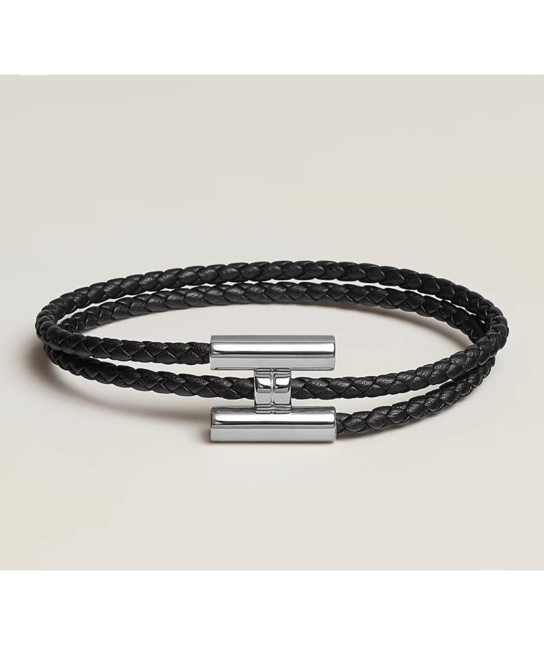 HERMES Черный кожаный браслет, фото 7