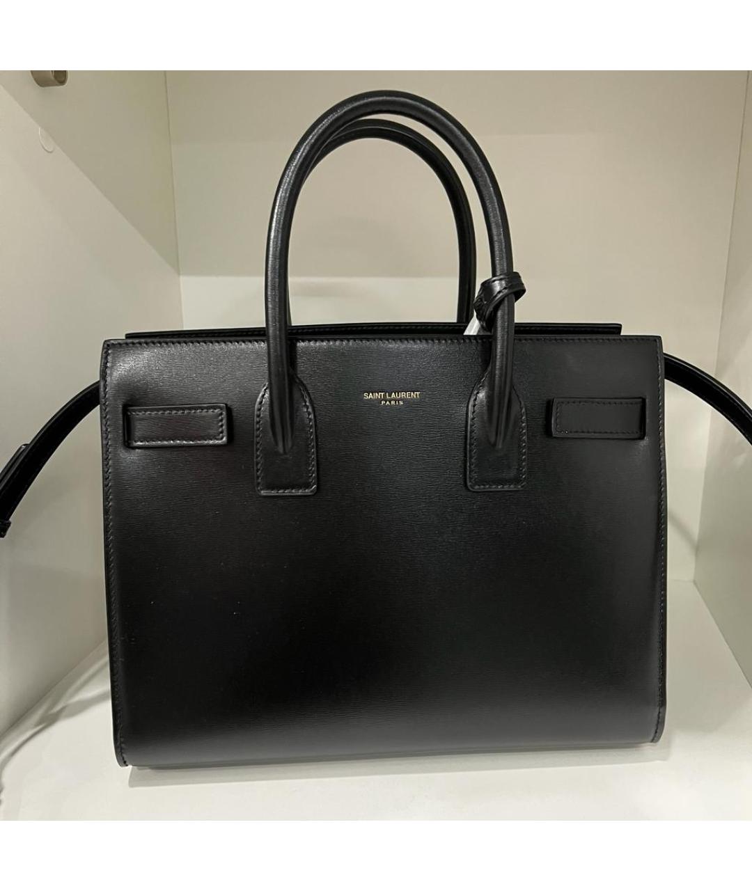 SAINT LAURENT Черная кожаная сумка тоут, фото 5