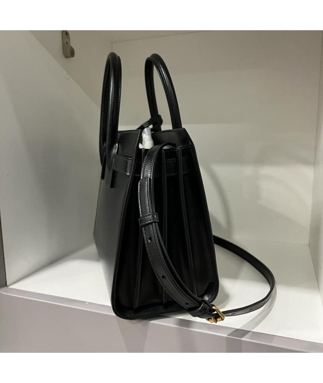 SAINT LAURENT Черная кожаная сумка тоут, фото 3