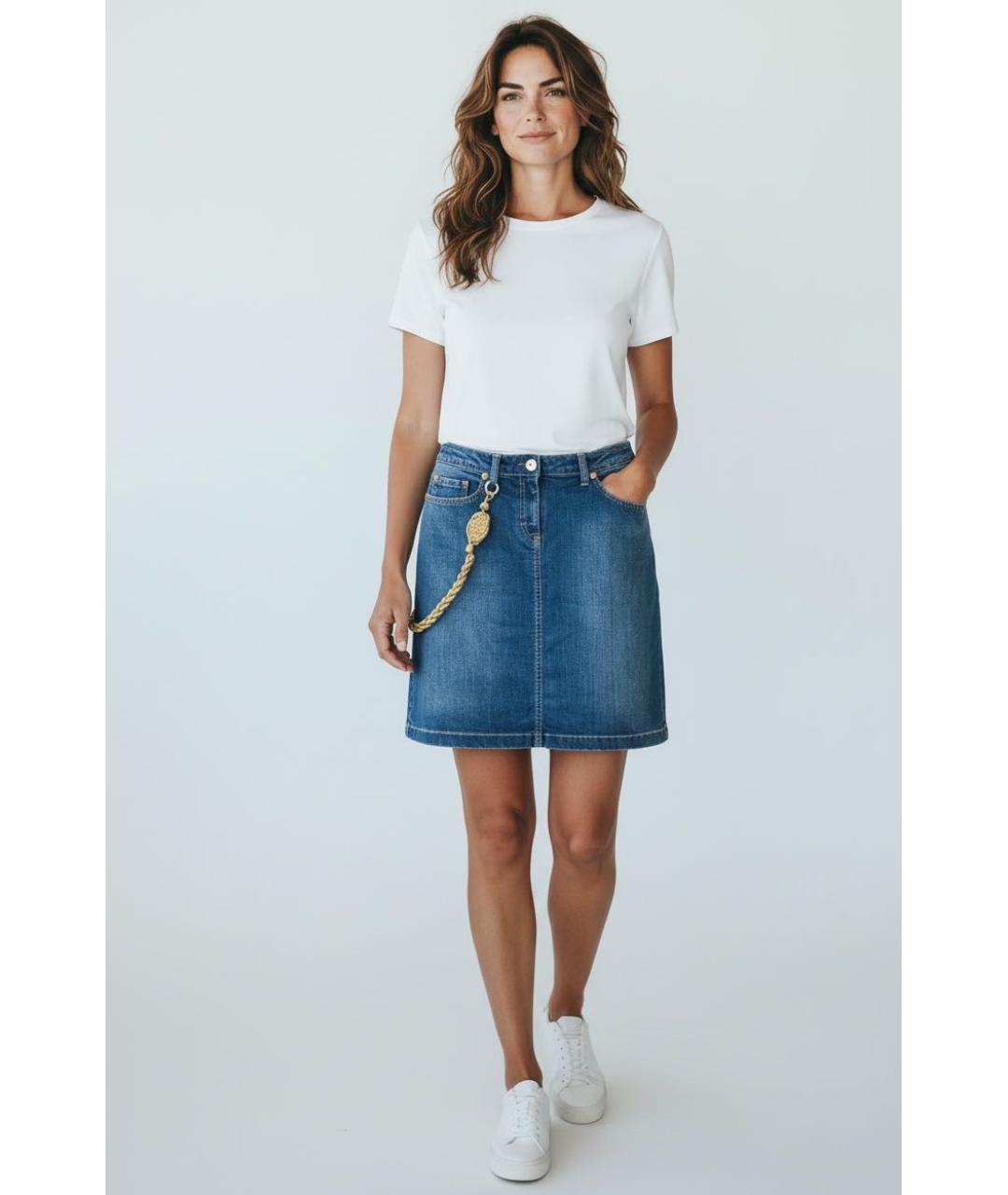ESCADA Синяя хлопко-эластановая юбка мини, фото 8