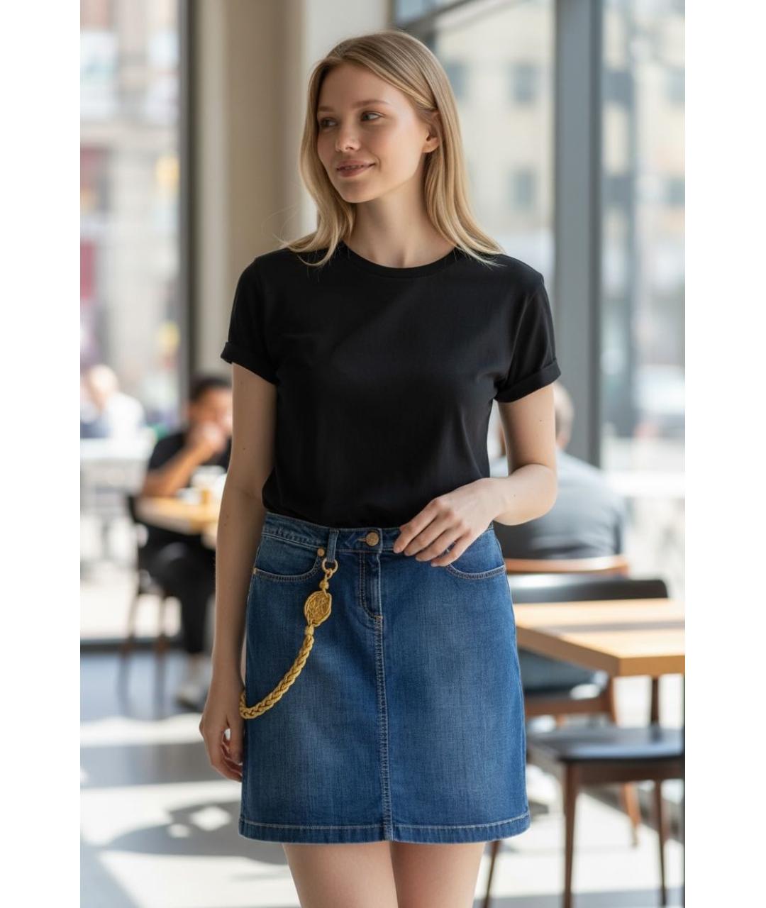 ESCADA Синяя хлопко-эластановая юбка мини, фото 8