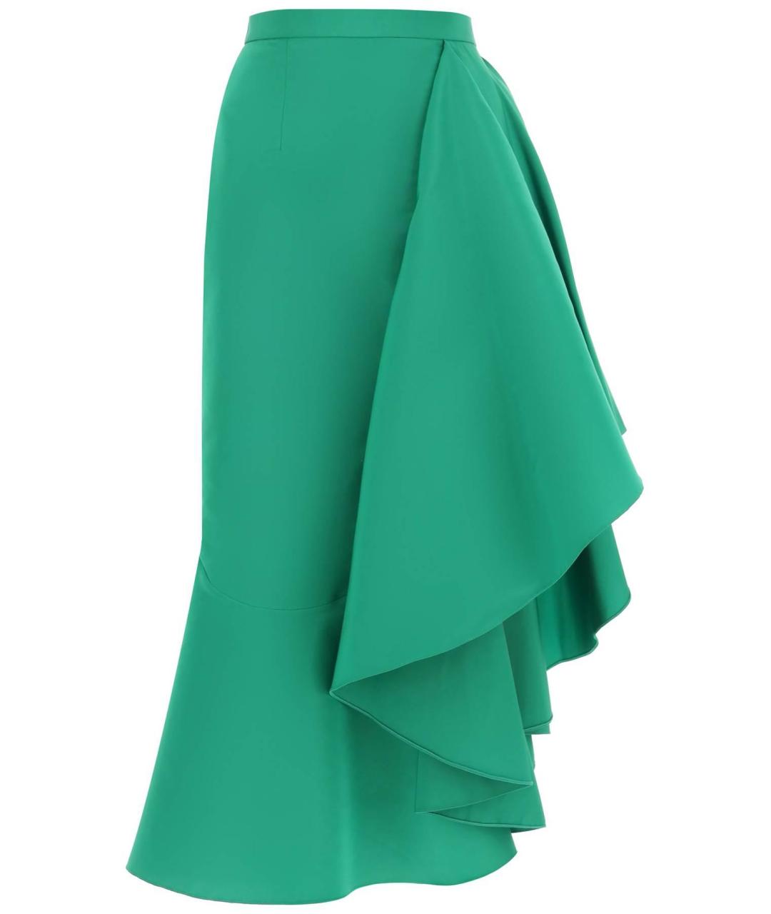 ALEXANDER MCQUEEN Зеленая атласная юбка макси, фото 1