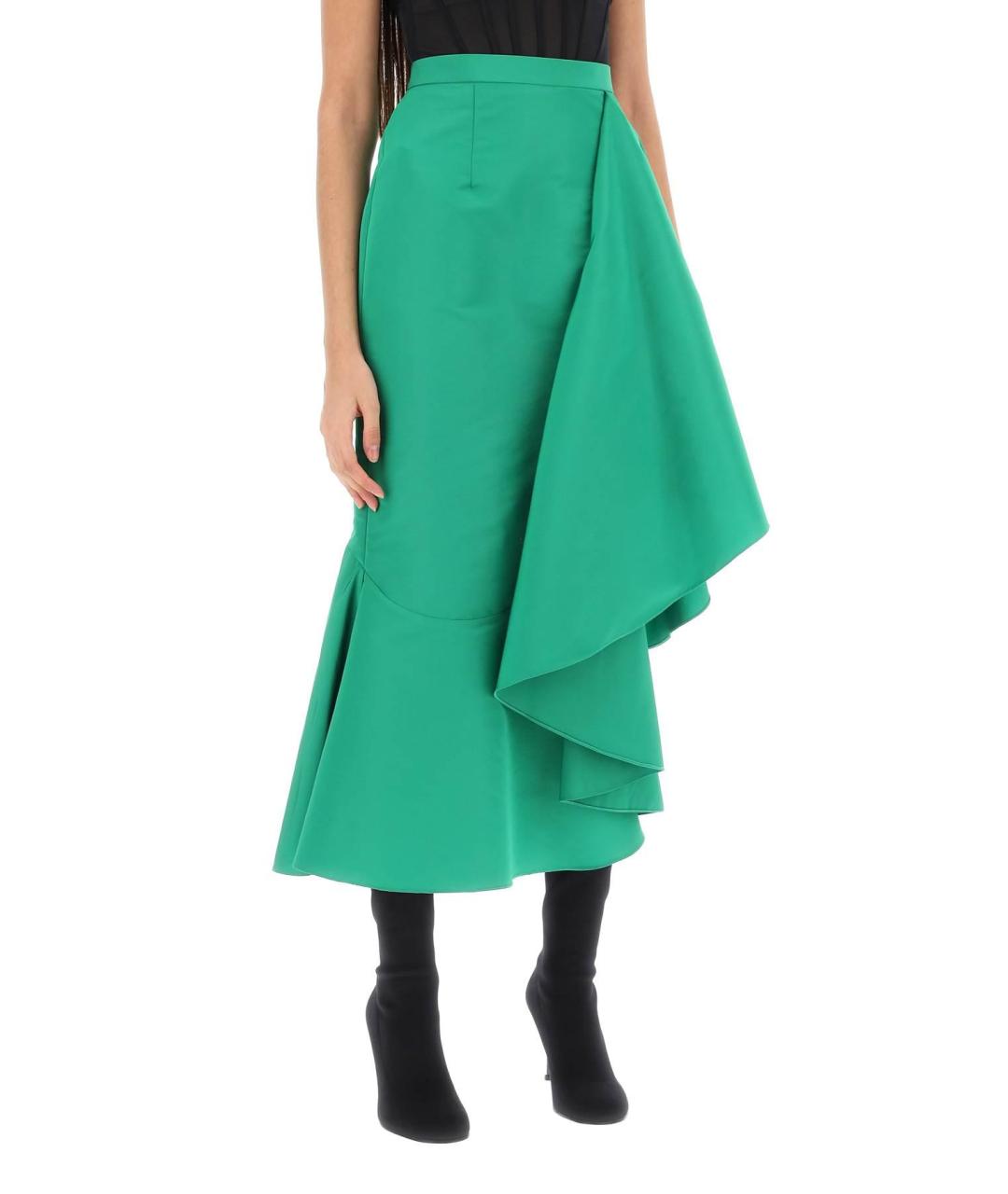 ALEXANDER MCQUEEN Зеленая атласная юбка макси, фото 4