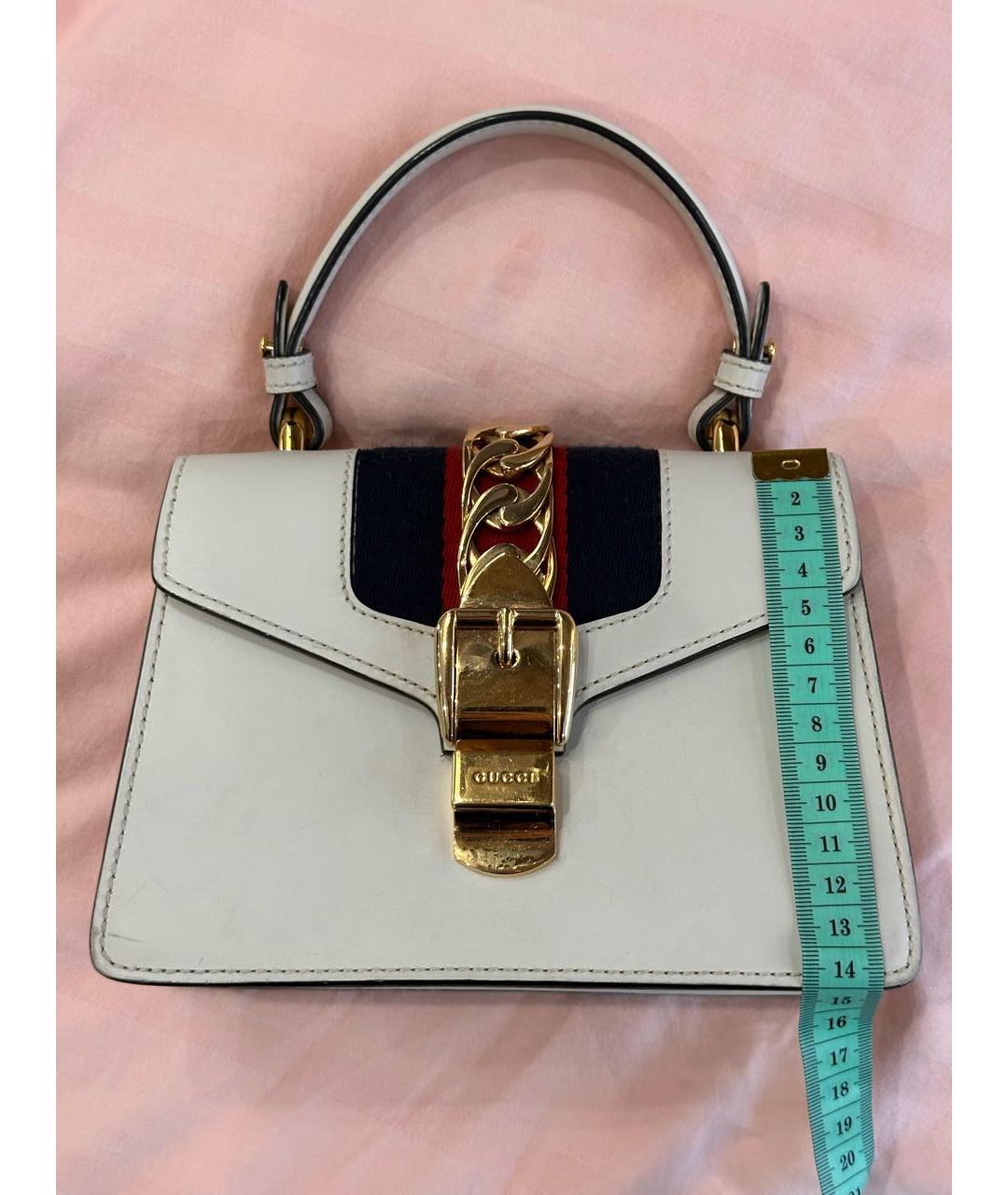 GUCCI Белая кожаная сумка с короткими ручками, фото 7