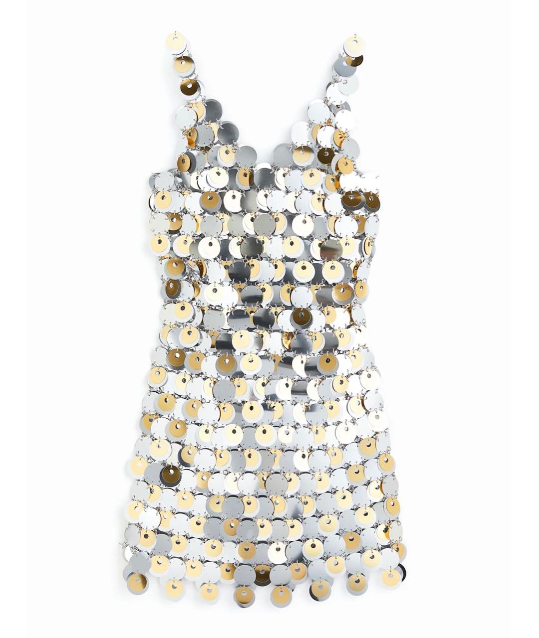 PACO RABANNE Серебряное коктейльное платье, фото 1