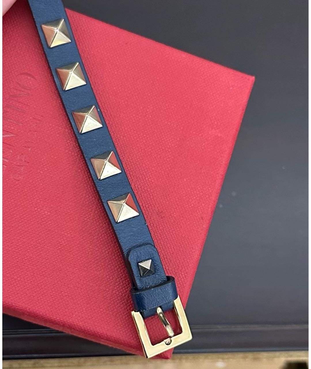 VALENTINO Темно-синий кожаный браслет, фото 5